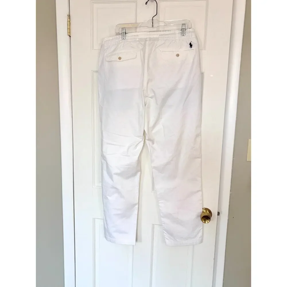 Polo Ralph Lauren White Stretch Classic Fit Pants XL Elastic Waist Navy Pony